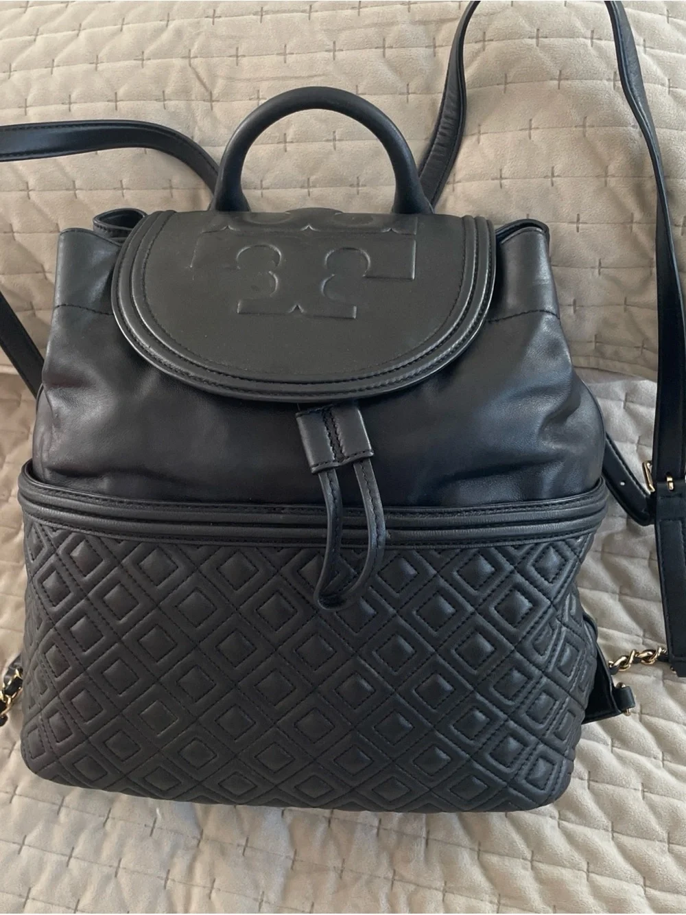 Tory Burch Black Quilted Leather Backpack